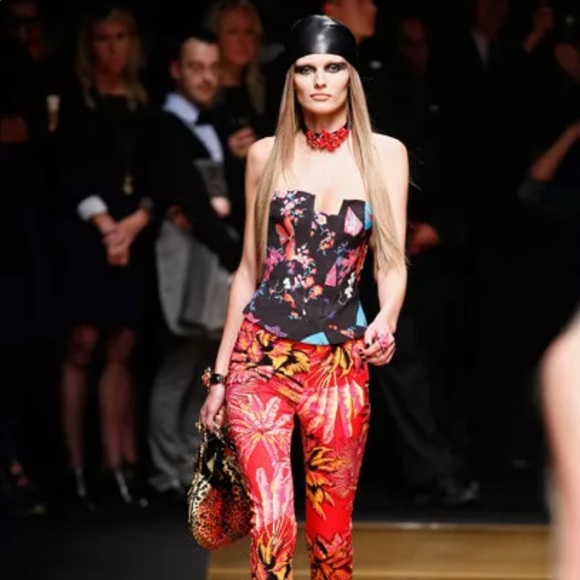 Iconic Versace for H&M Womens US 2 Floral Silk Corset Top Cut Out Back Rare NEW - Picture 3 of 15